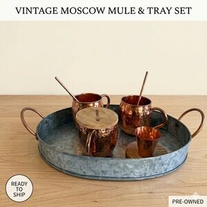 Hammered Copper Mugs Set With Tray